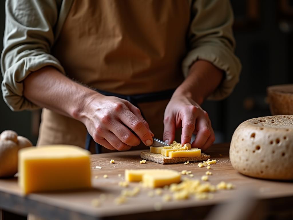 Artisan fromager au travail, représentant le savoir-faire traditionnel.
