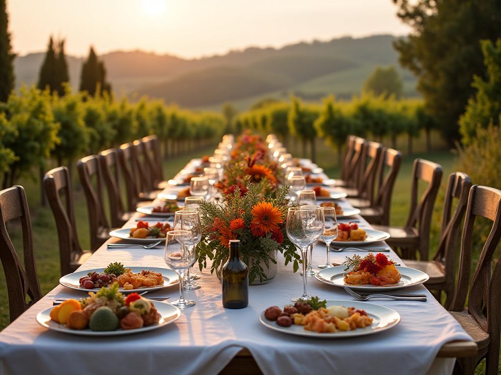 Table dressée pour un dîner de la ferme à la table dans un vignoble.